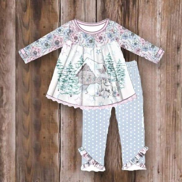 NEW FLORAL WINTER COTTAGE 2 PIECE SET